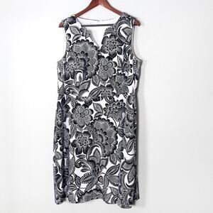 Maggy London Floral Sheath Dress Black White 16W Vintage Inspired